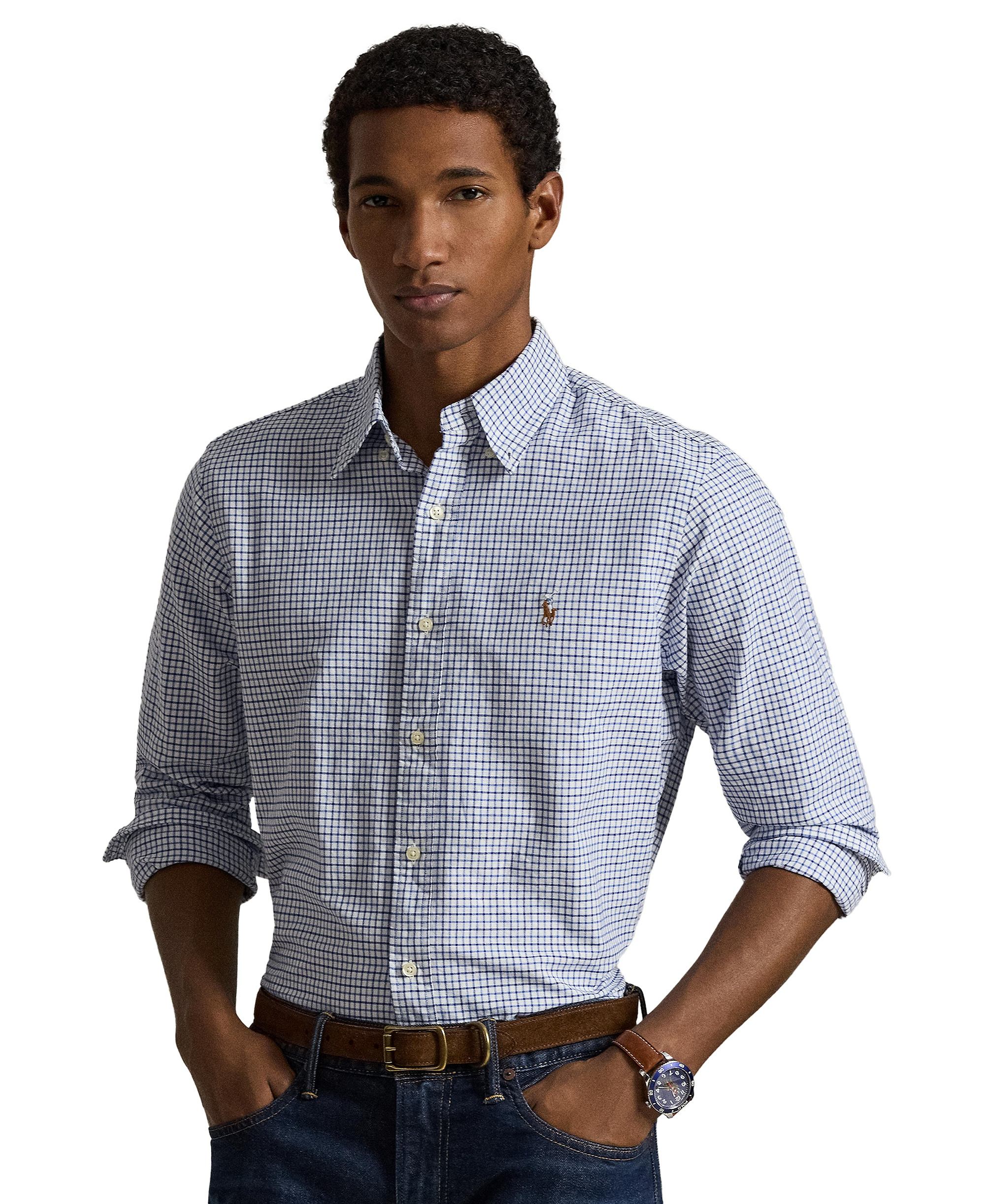 Polo Ralph Lauren Men's Classic-Fit Plaid Brushed Oxford Shirt - Blue/White