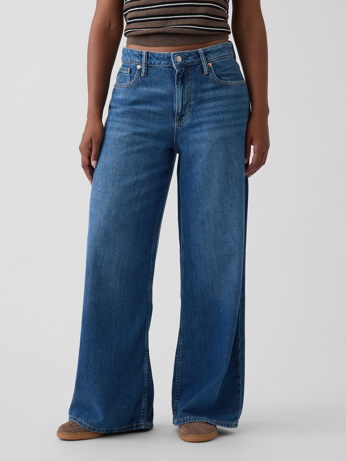Curvy Mid Rise UltraSoft Baggy Jeans - Medium wash