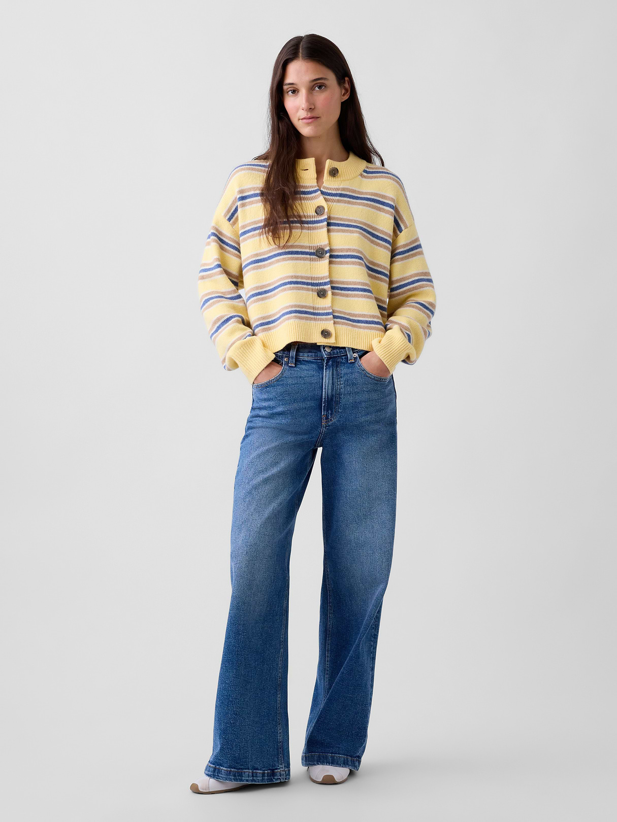 CashSoft Oversized Chunky Cardigan - Yellow & blue stripe