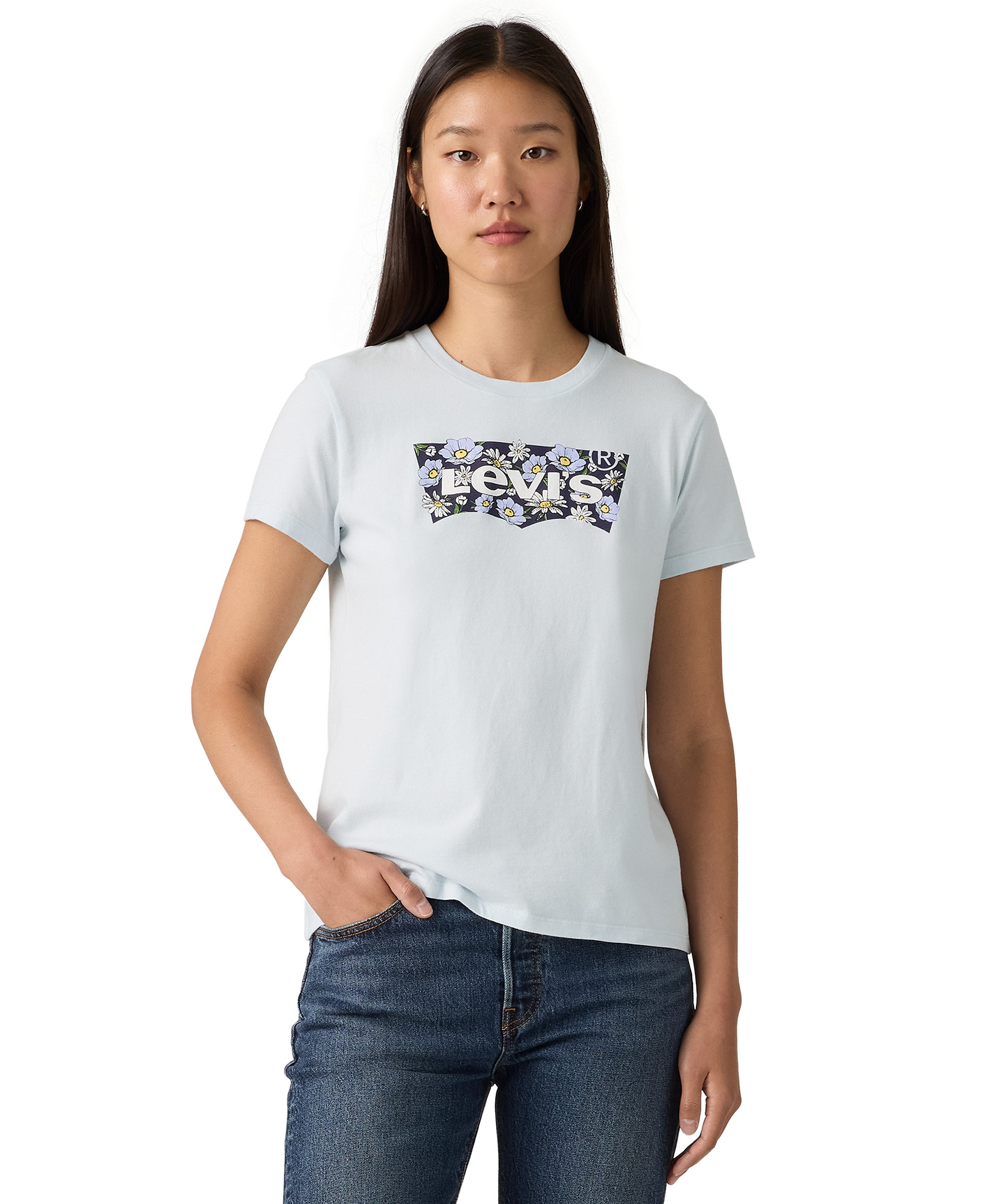 Levi's Women's Perfect Graphic Logo Cotton T-Shirt - P2 Bw Fill Color Option Country Air