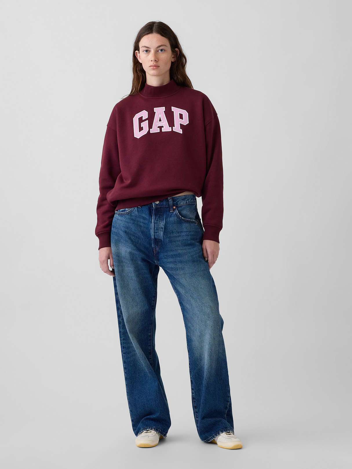 VintageSoft Oversized Mockneck Logo Sweatshirt - Purple burgundy