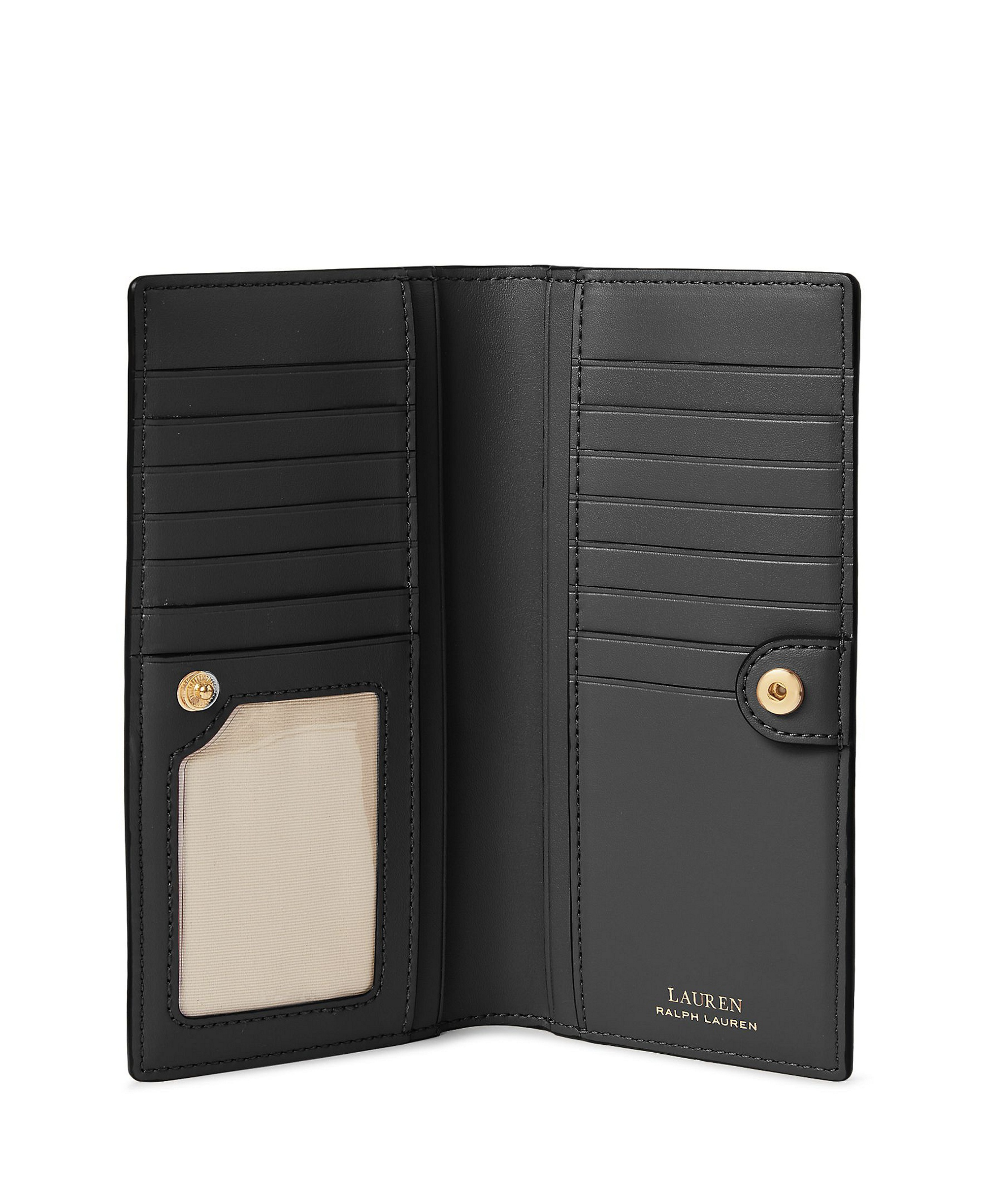 Lauren Ralph Lauren Crosshatch Leather Slim Snap Closure Wallet - Black