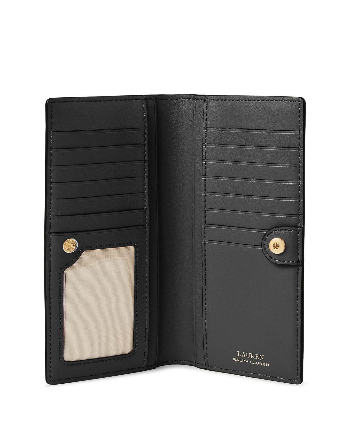 Lauren Ralph Lauren Crosshatch Leather Slim Snap Closure Wallet - Black