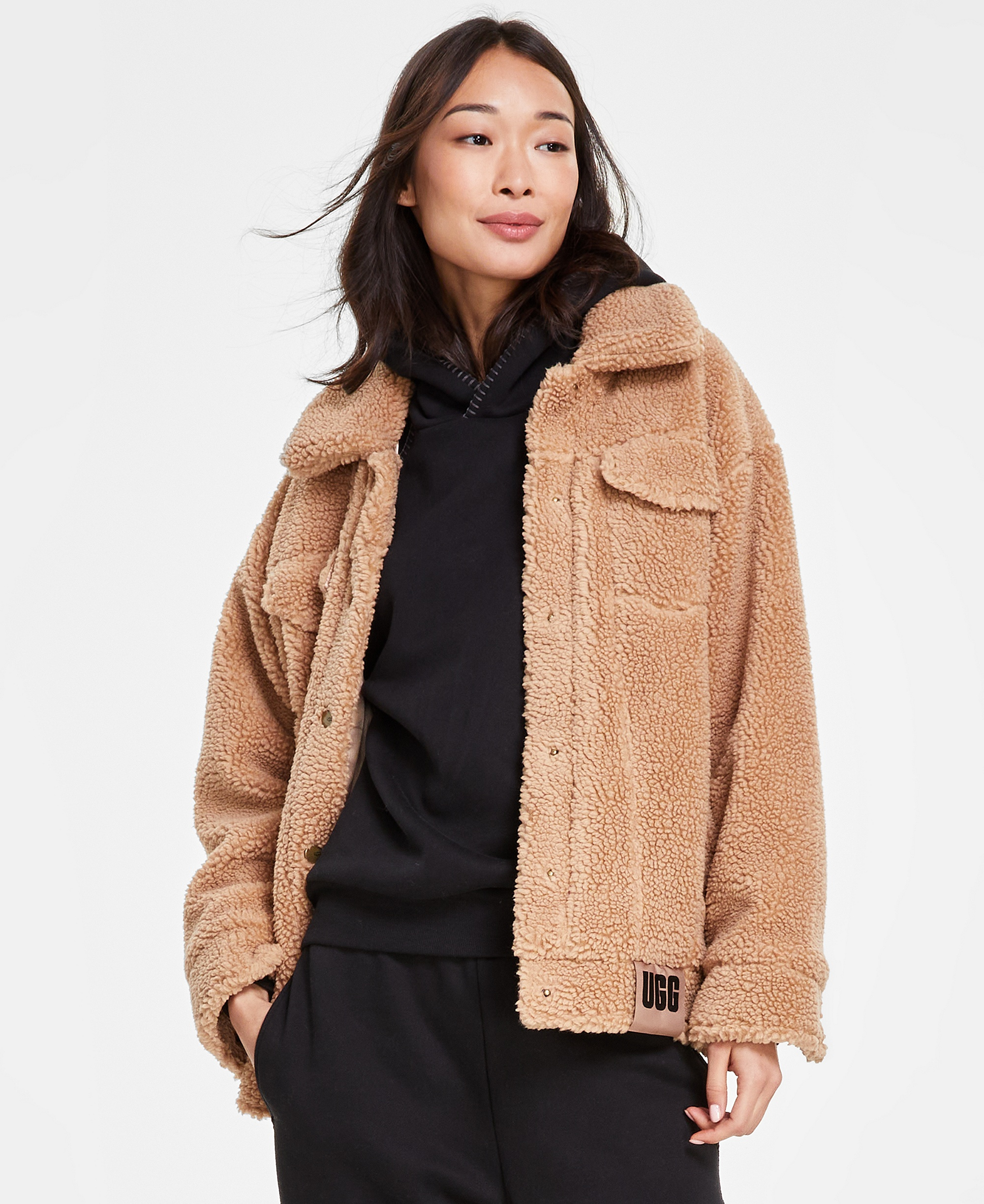 UGG Women's Frankie Sherpa Fleece Trucker Jacket - Camel Brown