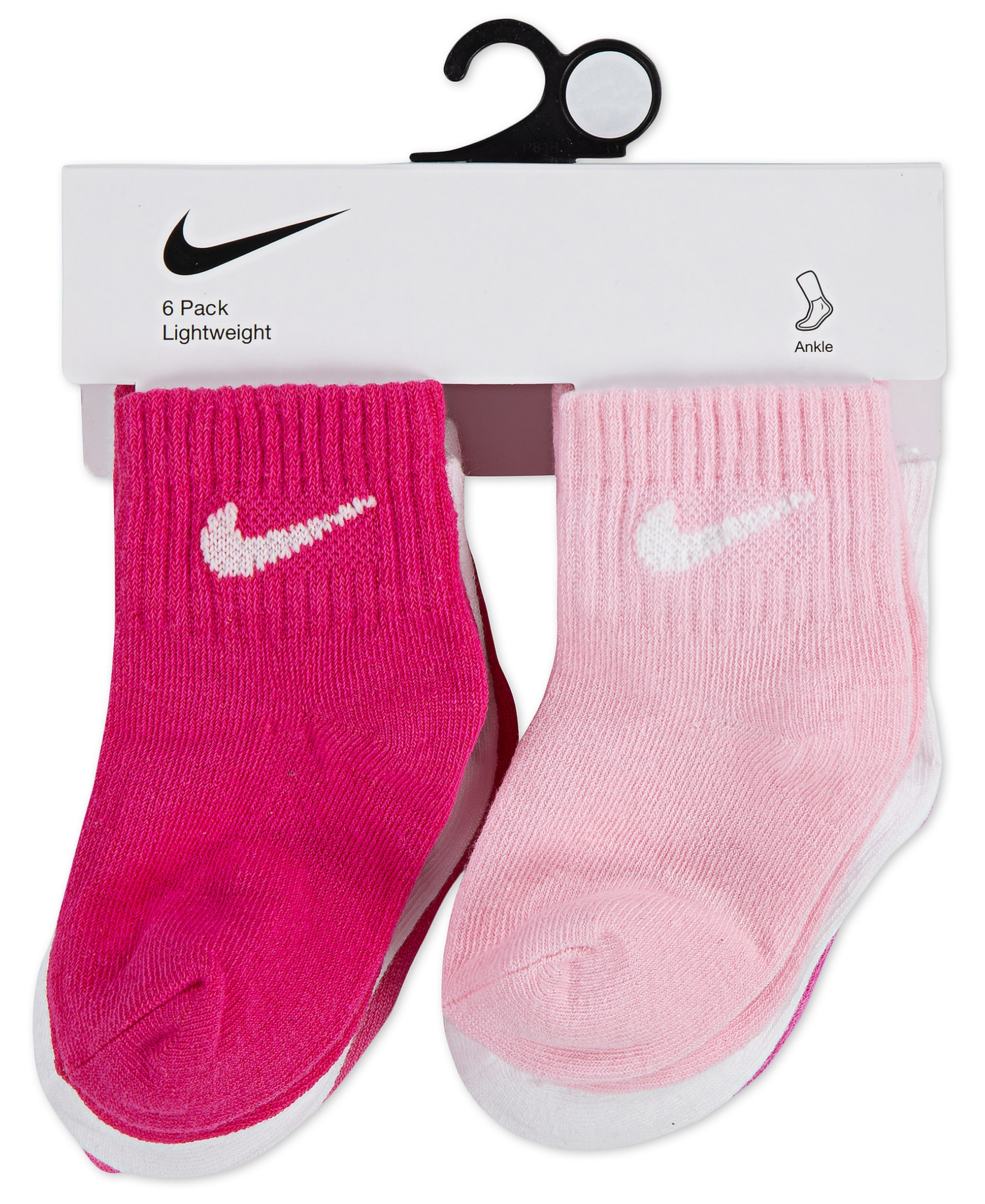 Nike Baby and Toddler Boys' and Baby Girls' Swoosh Ankle Socks, 6-Pack - Pink/White