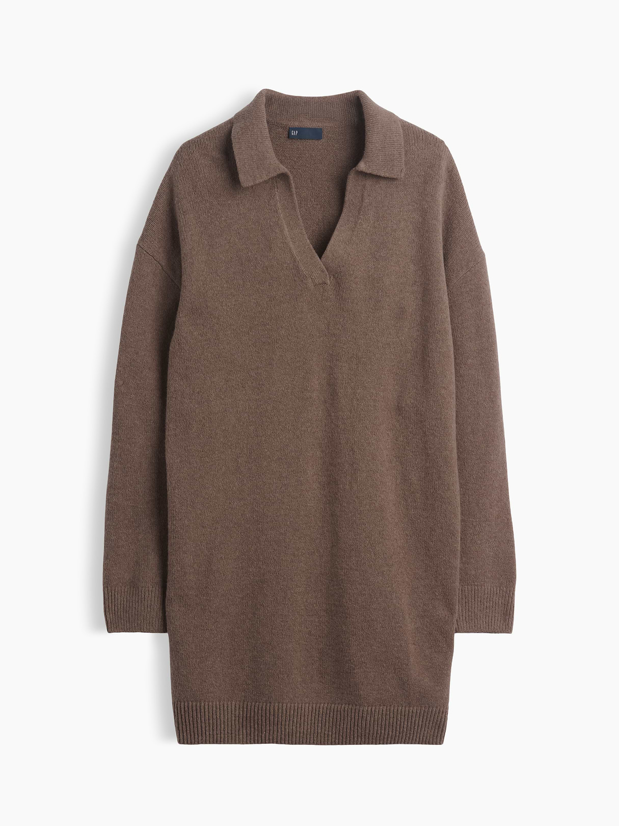 CashSoft Oversized Polo Sweater Mini Dress - Cool brown