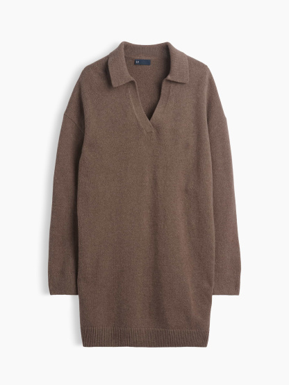 CashSoft Oversized Polo Sweater Mini Dress - Cool brown