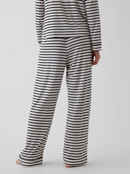 SoftMade Modal PJ Pants - Black & ivory beige stripe