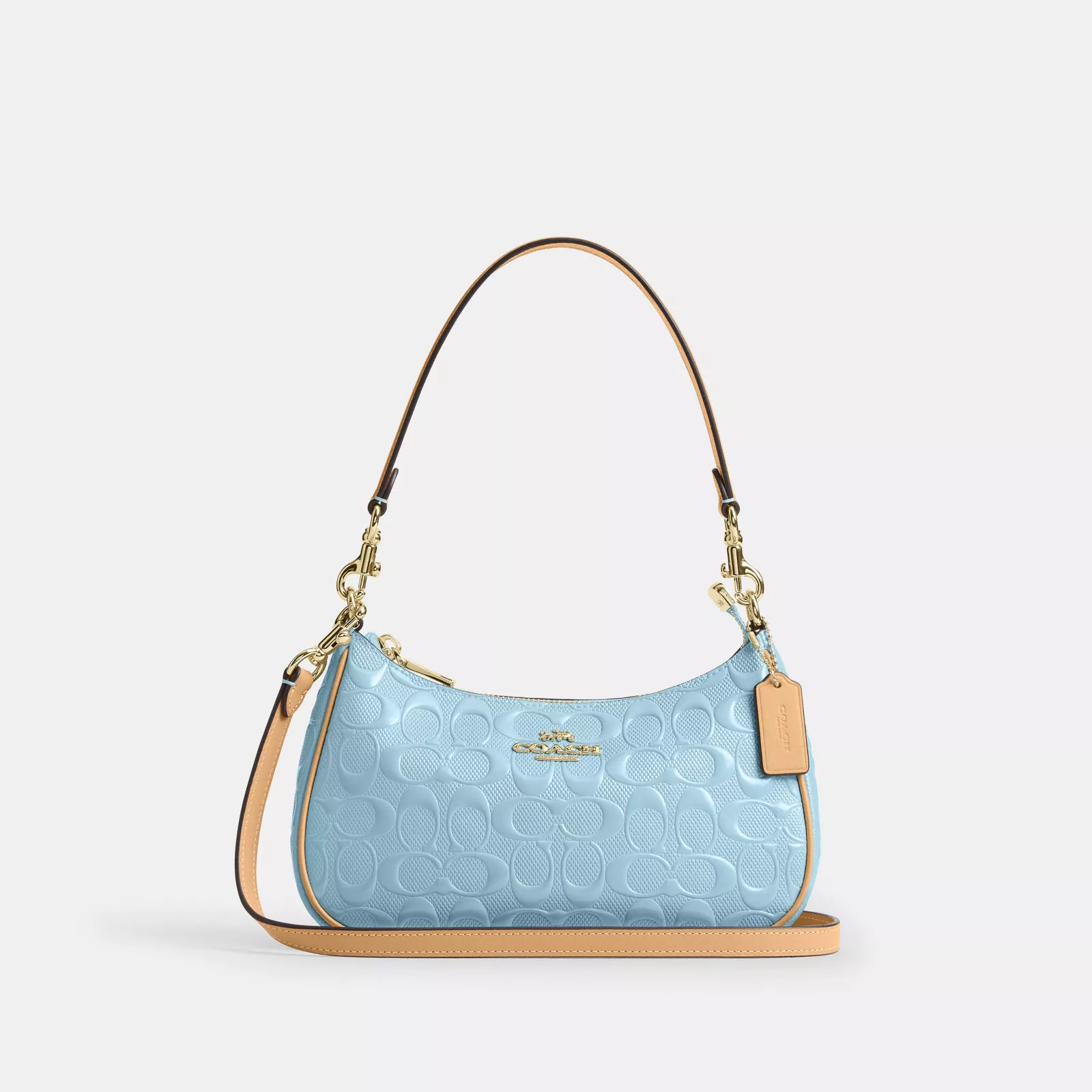 Teri Shoulder Bag In Signature Leather - Gold/Light Blue