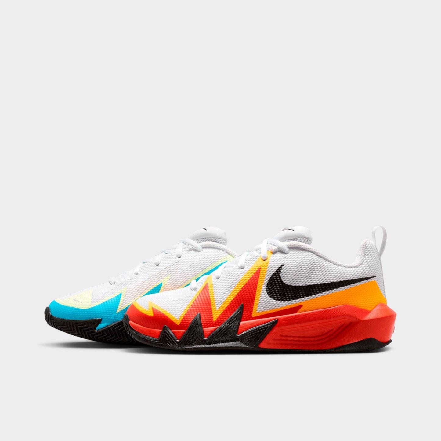 Big Kids' Nithtke S.T. Dynamite Basketball Shoes - Off White/Picante Red/Current Blue/Black - Left shoe facing left. Outside of the shoe.