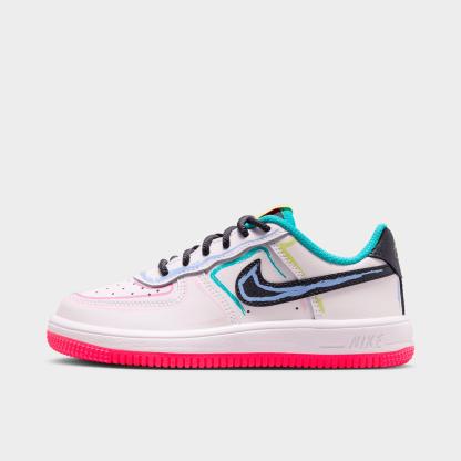 Little Kids' Nithtke Force 1 Low Casual Shoes - White/Hyper Pink/Dusty Cactus/Anthracite - Left shoe facing left. Outside of the shoe.