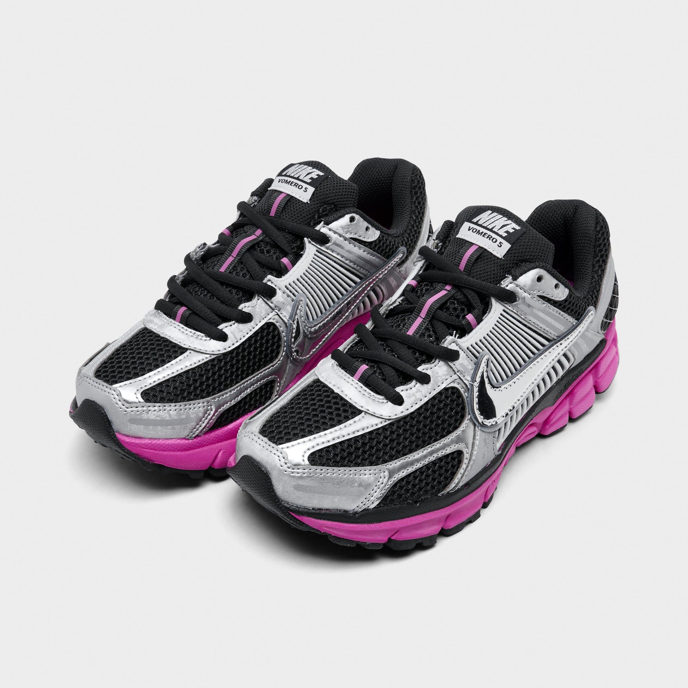 Women's Nithtke Zoom Vomero 5 Casual Shoes - Part 1 - Off Noir/Fire Pink/Photon Dust/Metallic Silver - Both shoes facing left