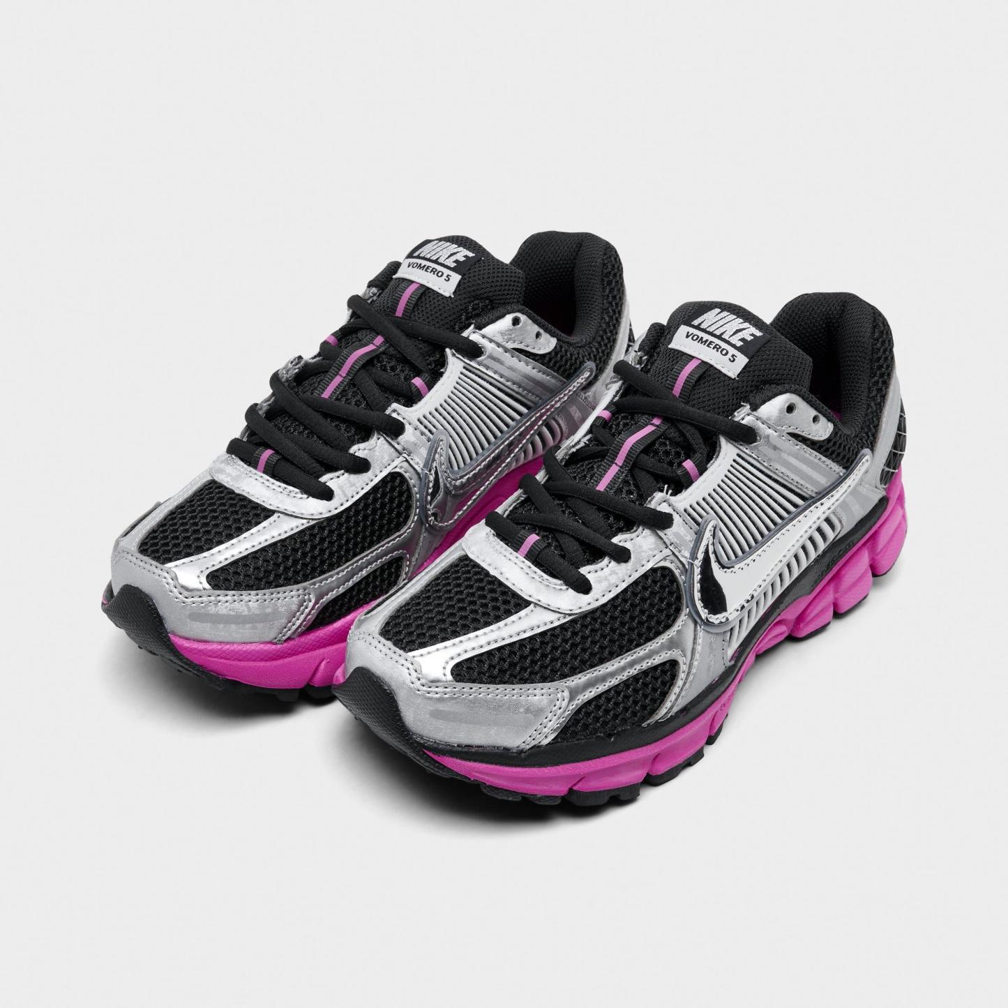 Women's Nithtke Zoom Vomero 5 Casual Shoes - Part 1 - Off Noir/Fire Pink/Photon Dust/Metallic Silver - Both shoes facing left
