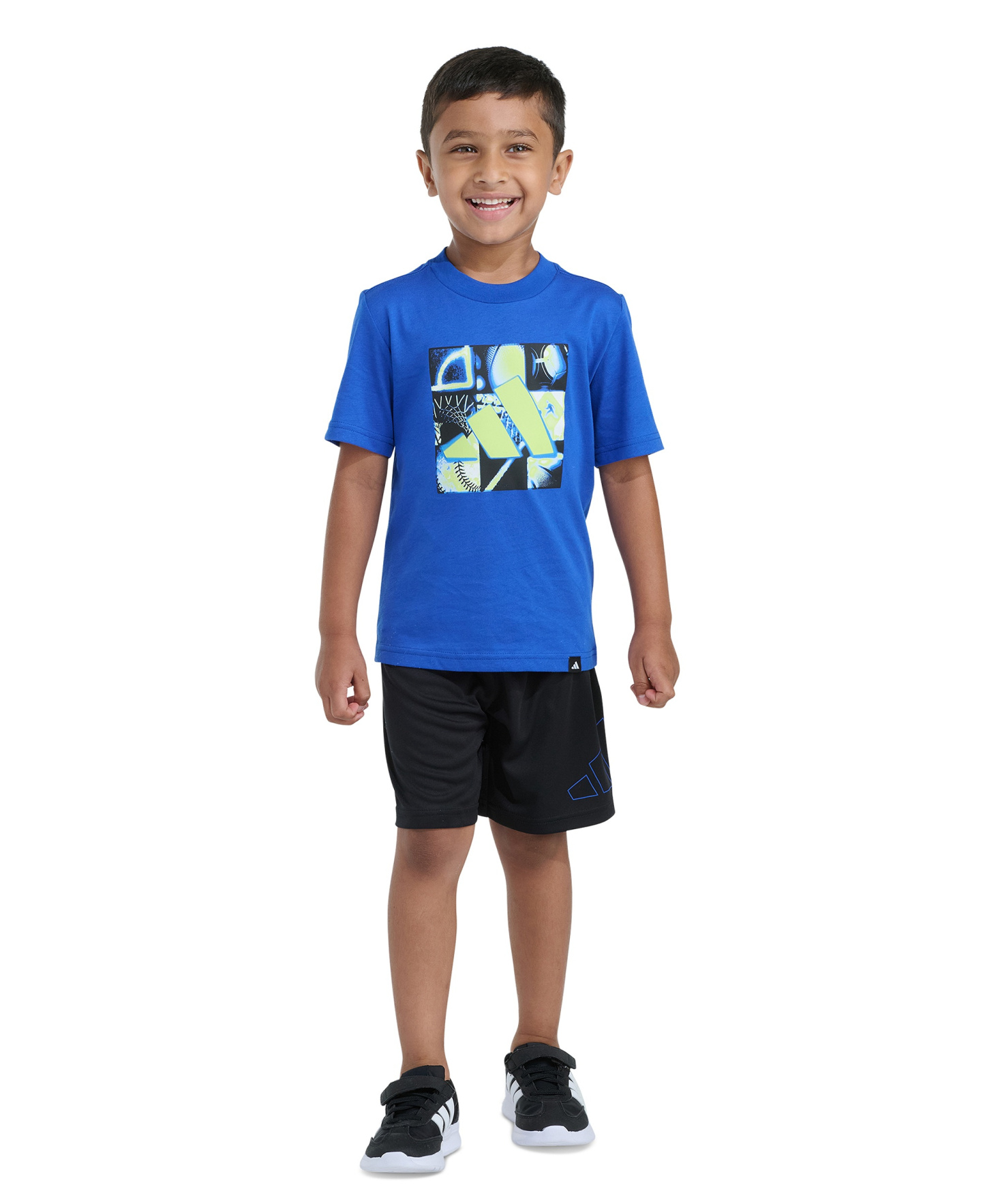 adidas Boys' 2T-7 Essential Graphic T-Shirt and Shorts, 2-Piece Set - Bright Blue