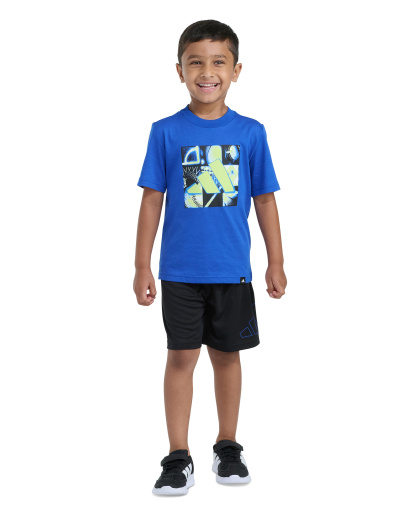 adidas Boys' 2T-7 Essential Graphic T-Shirt and Shorts, 2-Piece Set - Bright Blue