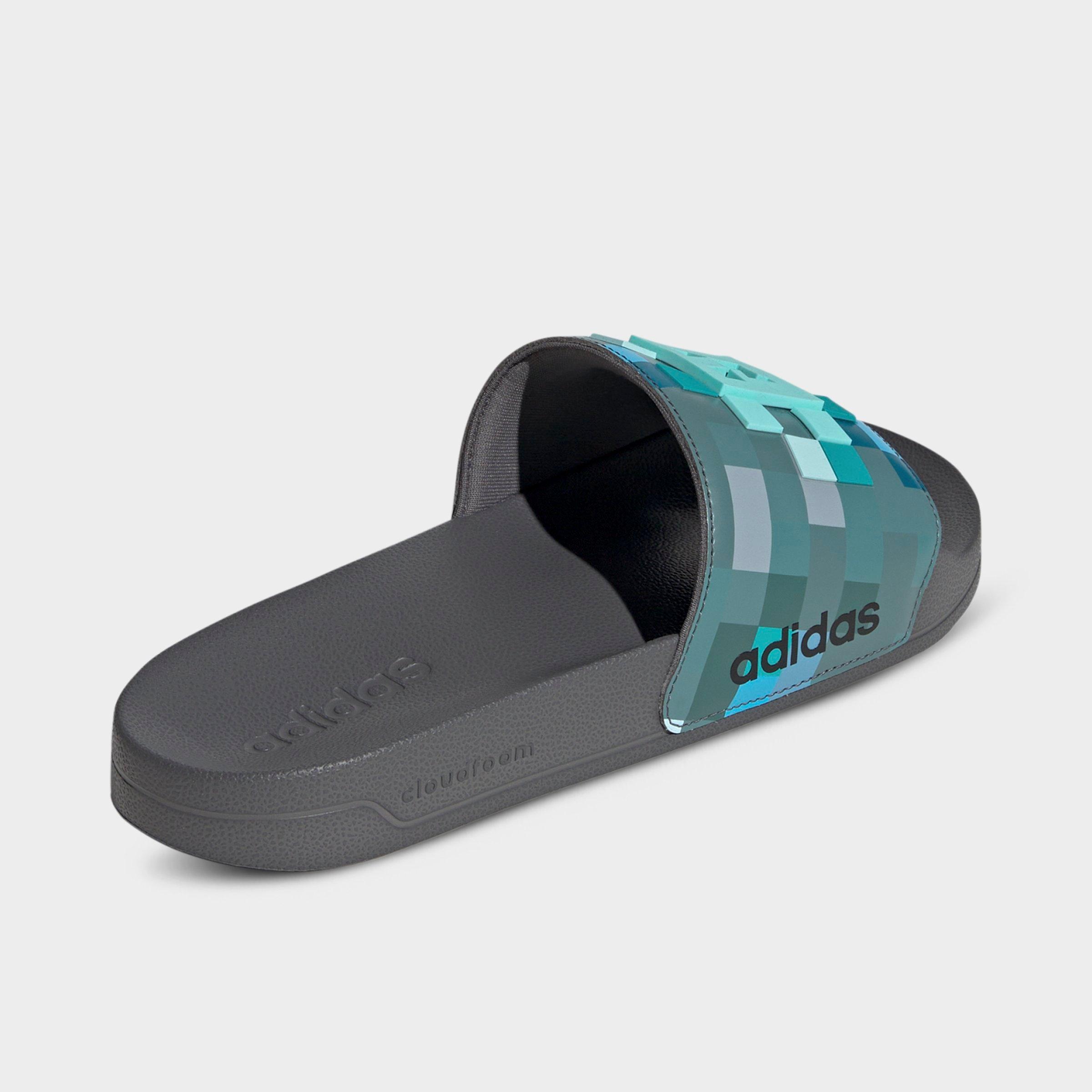 Men's adidas x Minecraft Adilette Shower Slide Sandals - Grey/Grey/Grey - Back view