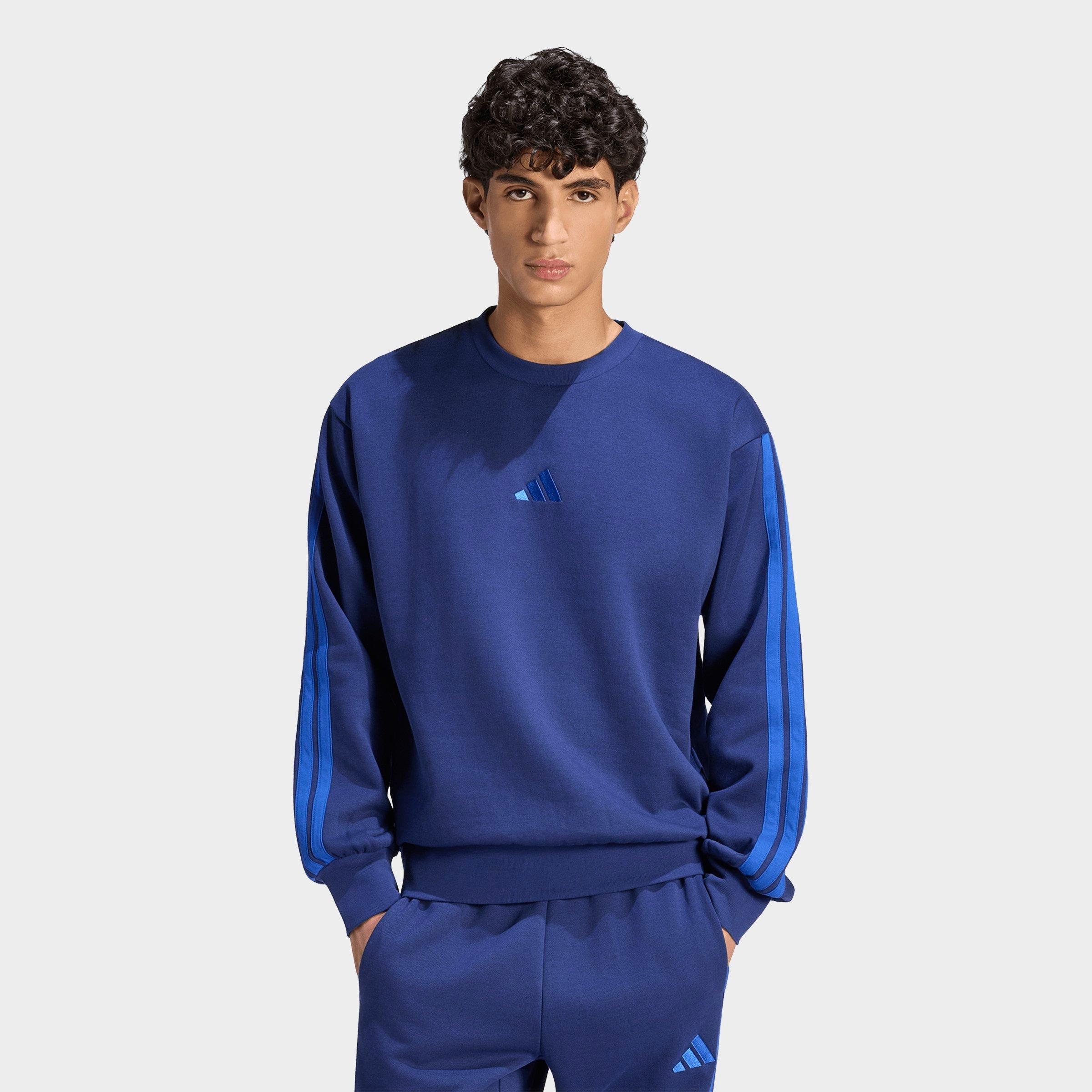 Men's adidas Essentials 3-Stripes Fleece Crewneck Sweatshirt - Dark Blue/Team Royal Blue