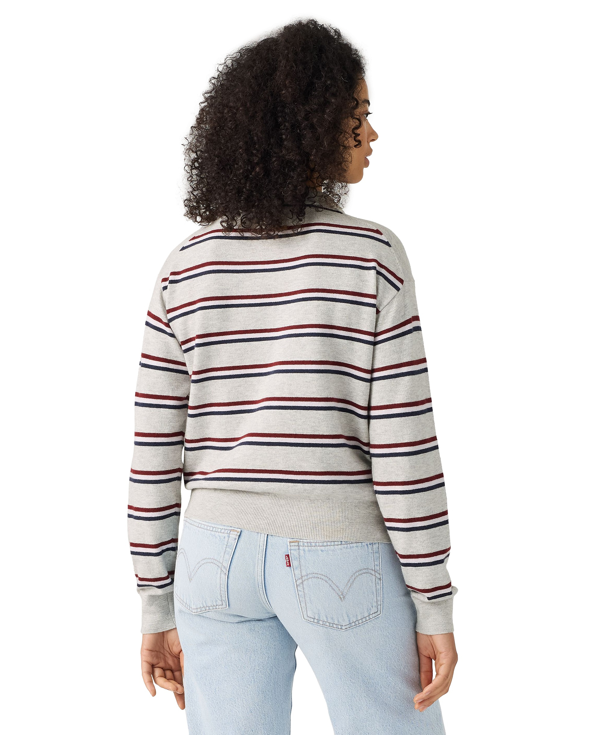 Levi's Premium Women's Long-Sleeve Polo Sweater - Jade Stripe Light Grey Heather