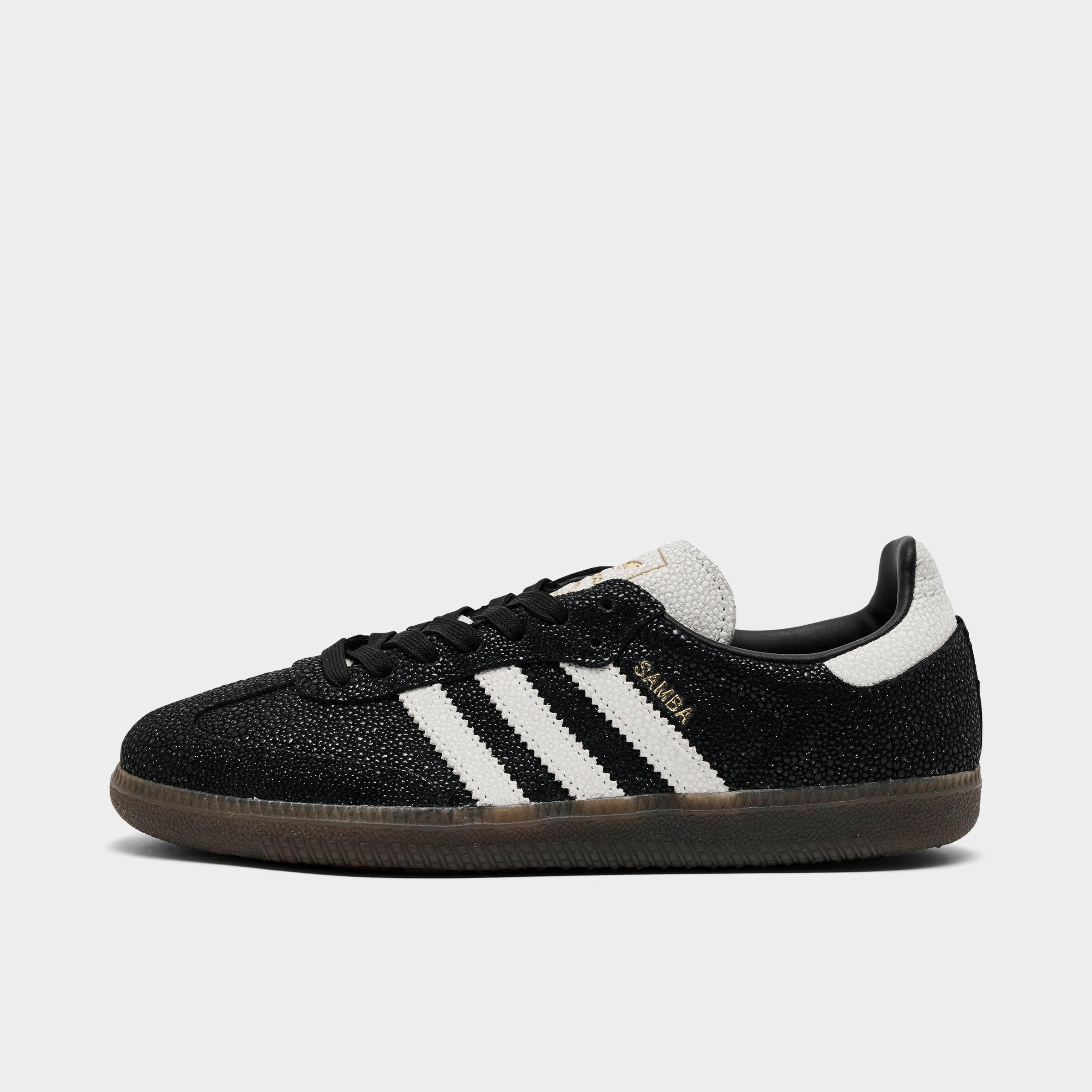 Women's adidas Originals Samba OG Casual Shoes - Part 6 - Core Black/Cloud White/Gum - Left shoe facing left. Outside of the shoe.