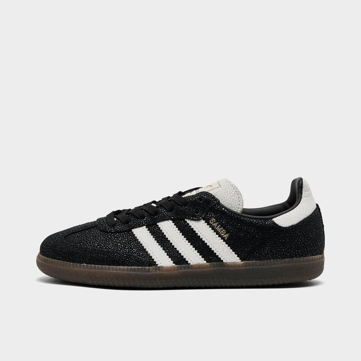 Women's adidas Originals Samba OG Casual Shoes - Part 6 - Core Black/Cloud White/Gum - Left shoe facing left. Outside of the shoe.