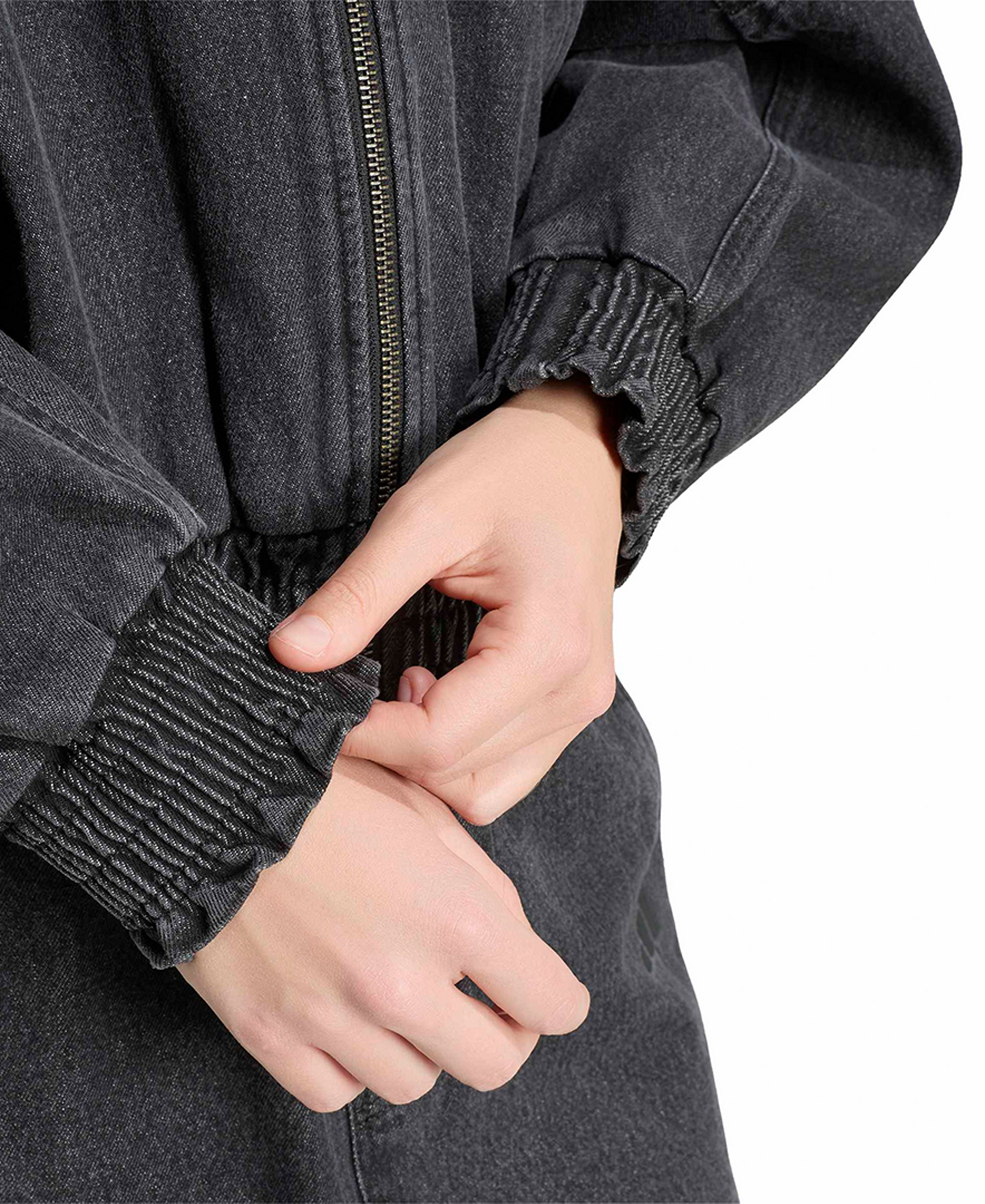 adidas Women's Stadium Washed Denim Bomber Loose-Fit Jacket - Black