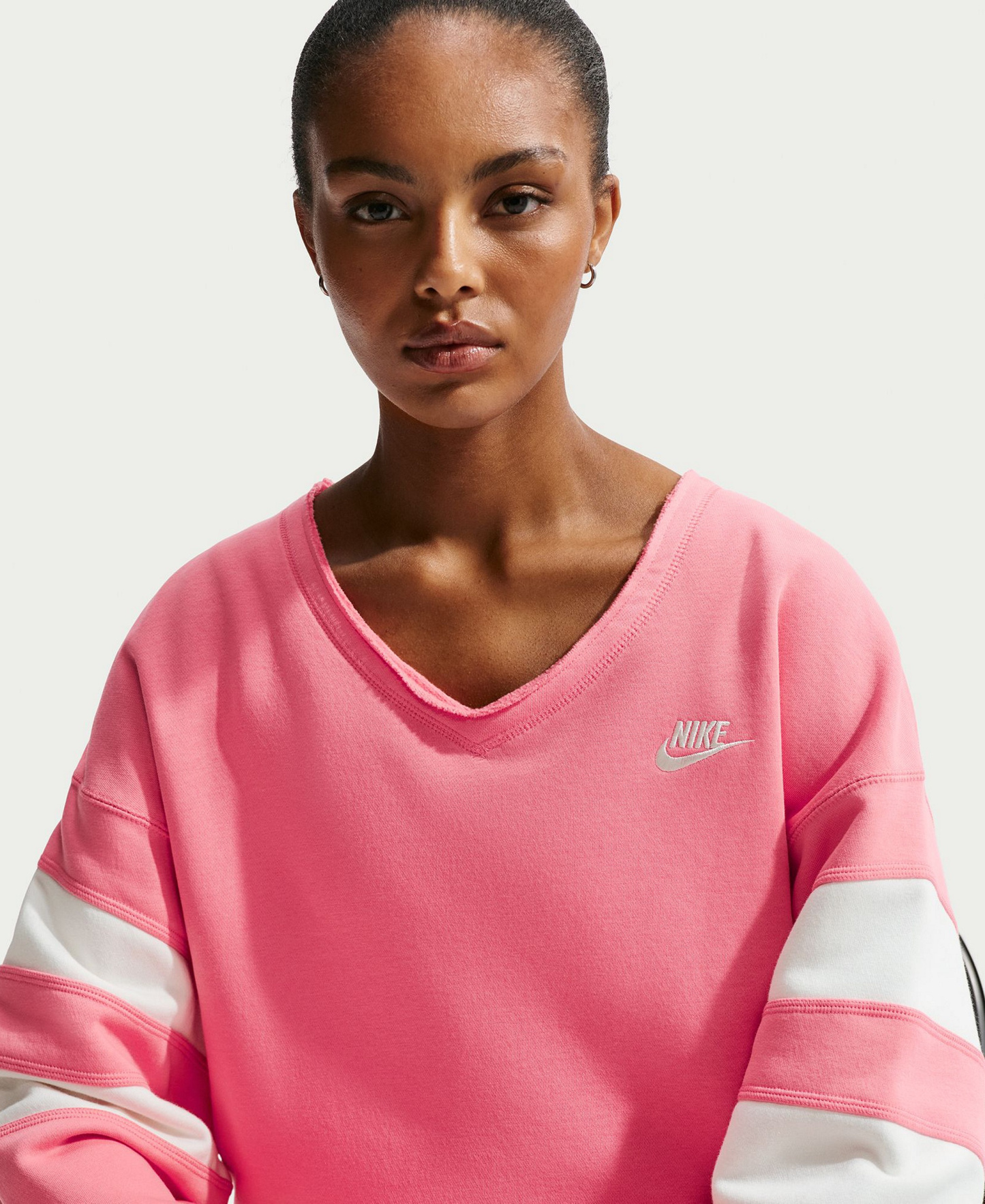 Nike Women's Sportswear Club Fleece Oversized V-Neck Sweatshirt - Sea Coral/sail/sail