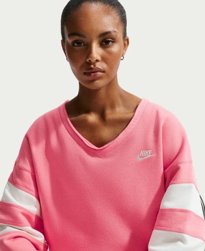 Nike Women's Sportswear Club Fleece Oversized V-Neck Sweatshirt - Sea Coral/sail/sail
