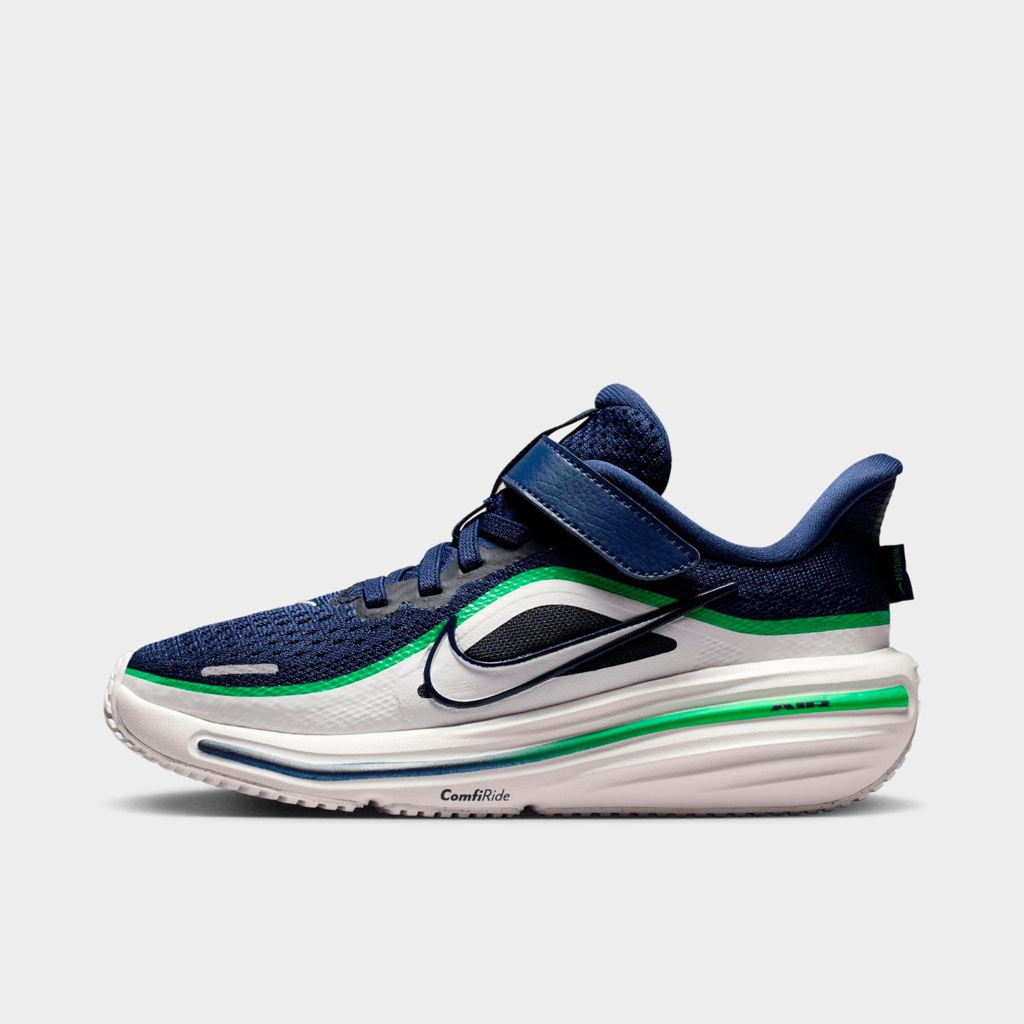 Little Kids' Nithtke Winflo 12 Road Running Shoes - Midnight Navy/Green Spark/Summit White - Left shoe facing left. Outside of the shoe.