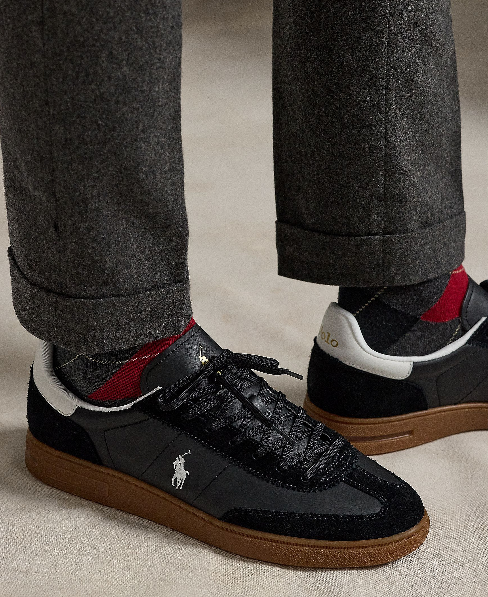 Polo Ralph Lauren Men's Bedford Leather & Suede Sneakers - BLACK/WHITE