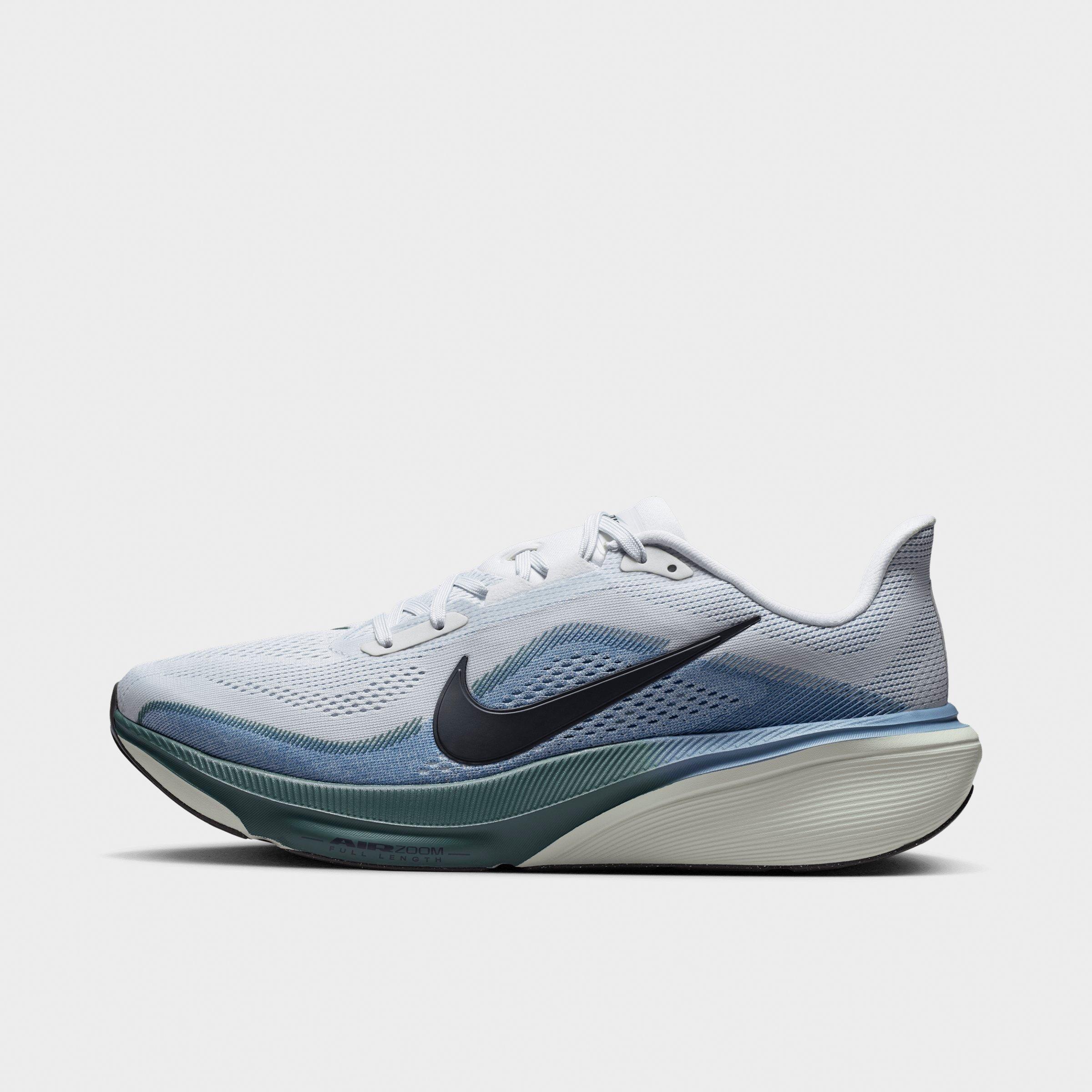 Men's Nithtke Pegasus 42 Running Shoes - Part 1 - Pure Platinum/Work Blue/Mineral Slate/Dark Obsidian - Left shoe facing left. Outside of the shoe.