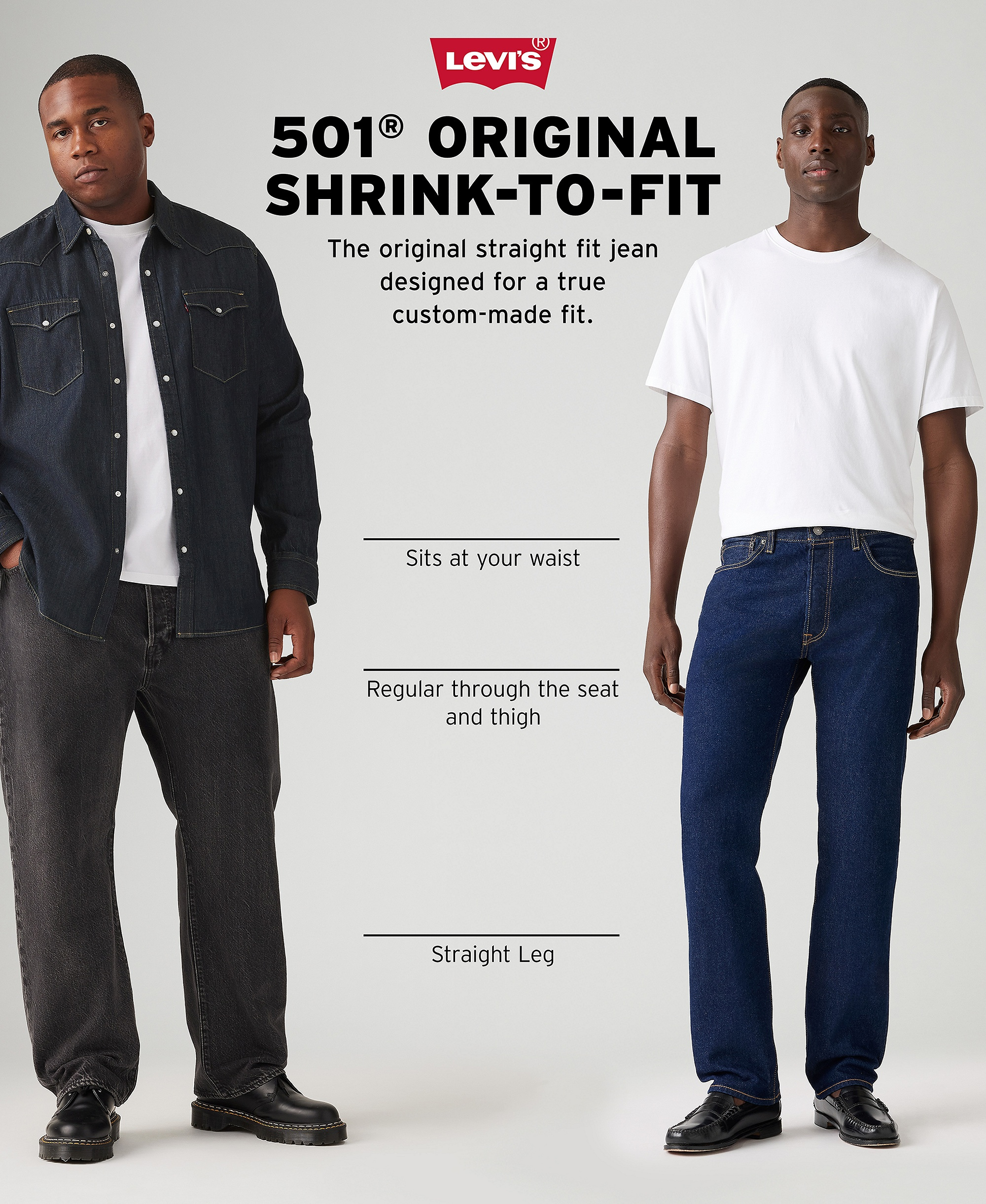 Levi's Men's 501® Original Shrink-to-Fit™ Non-Stretch Jeans - Rigid- Shrink to Fit