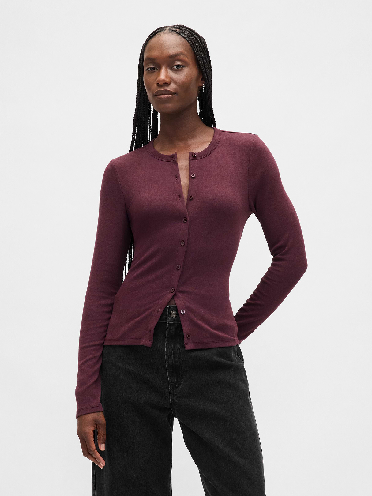Modern Crewneck Cardigan - Bordeaux purple