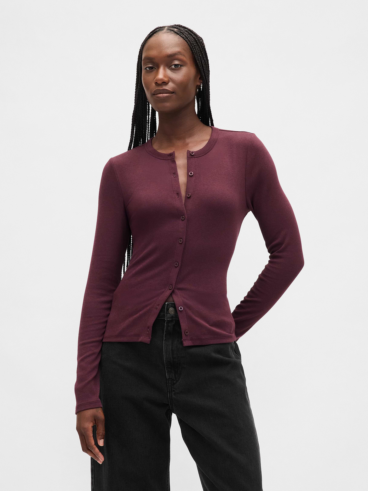 Modern Crewneck Cardigan - Bordeaux purple