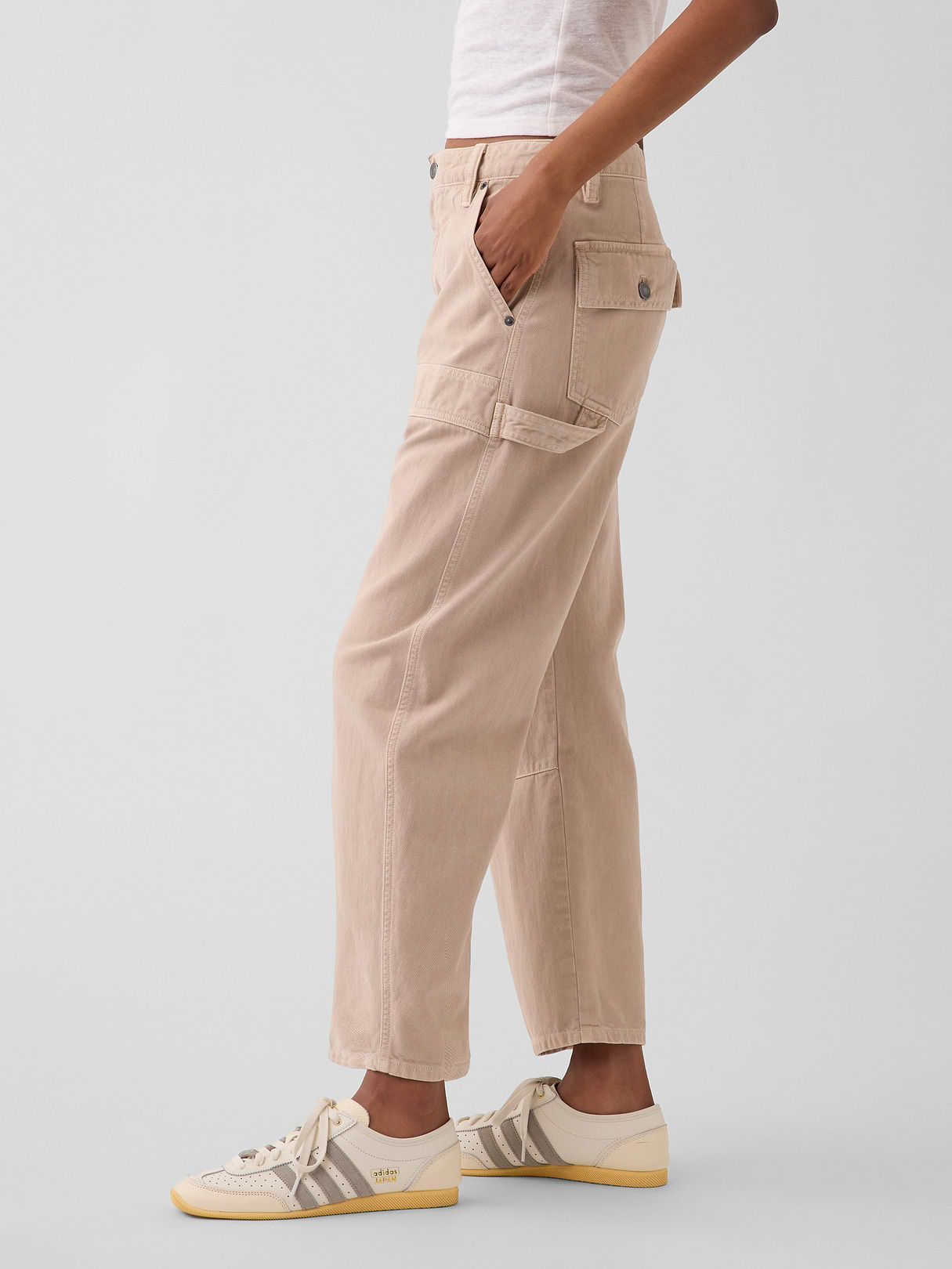 Mid Rise Barrel Utility Ankle Pants - Wicker tan