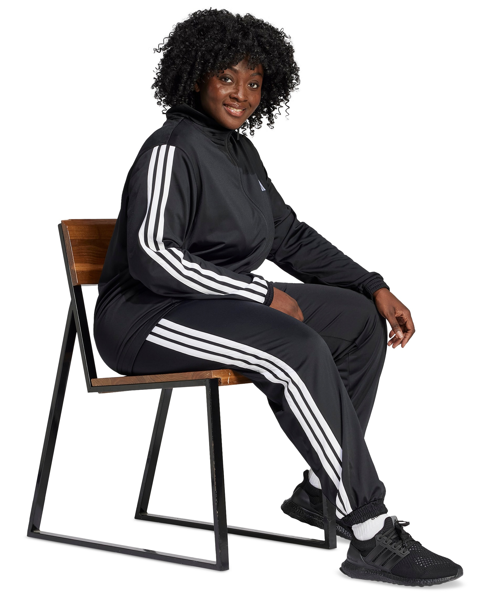 adidas Plus Size Essentials Tricot Three Stripes Track Jacket - Black/White