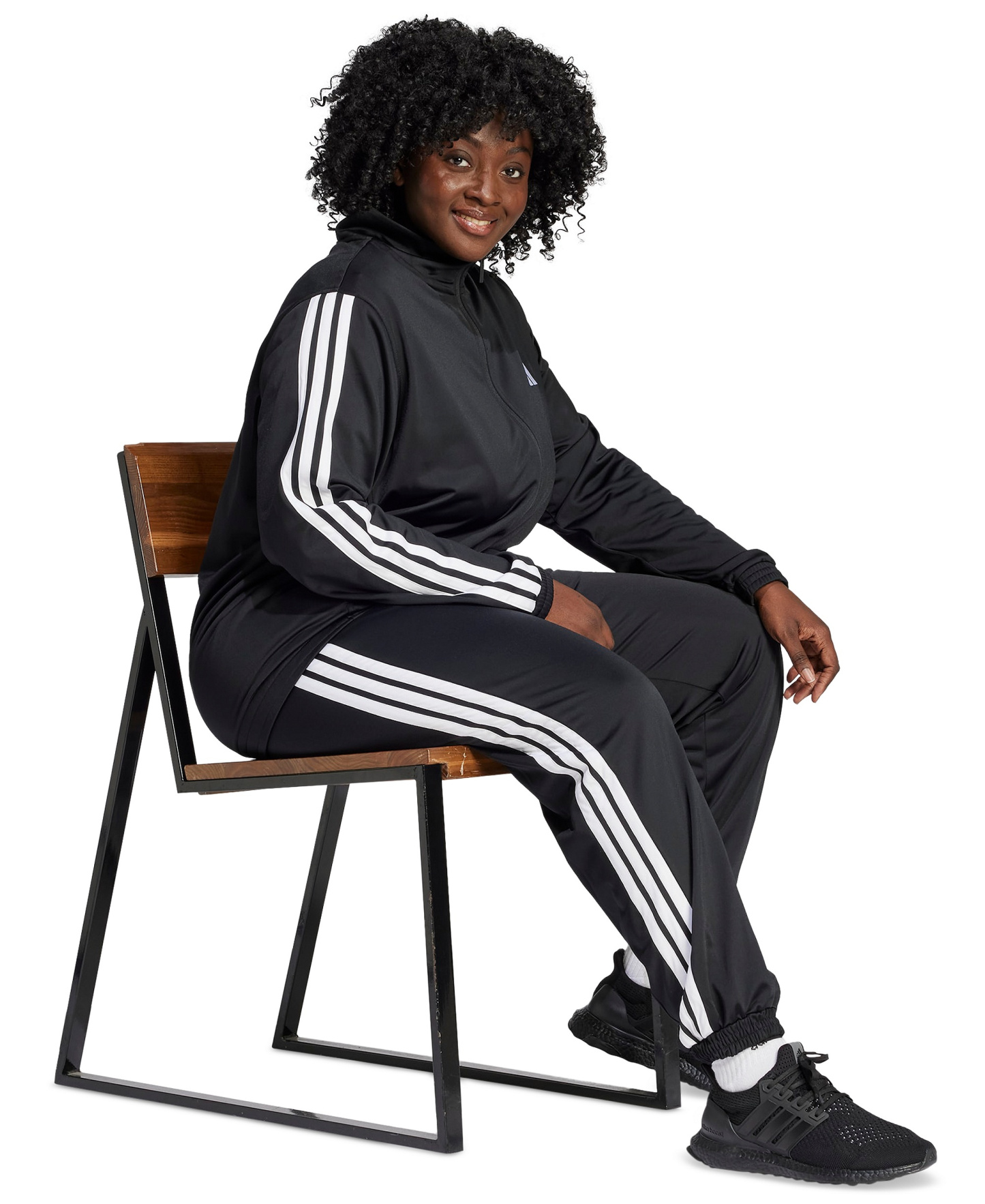 adidas Plus Size Essentials Tricot Three Stripes Track Jacket - Black/White
