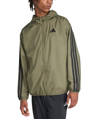 adidas Men's Essential Three-Stripes Woven Windbreaker - Olive / Black