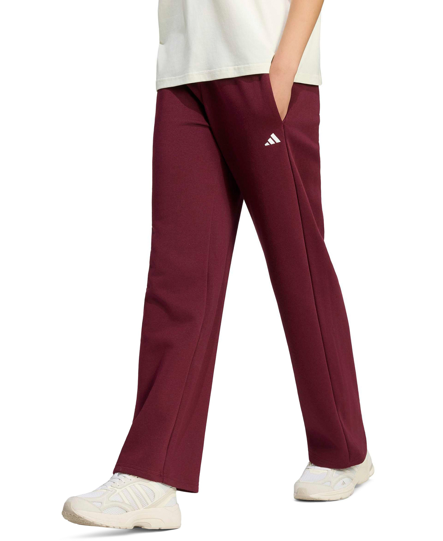 adidas Women's Essentials Small Logo Feel Cozy Open Hem Pants - Maroon/white