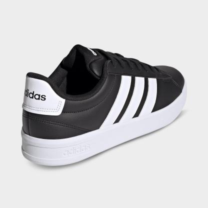 Men's adidas Grand Court Casual Shoes (Wide Width) - Core Black/Cloud White/Cloud White - Back view