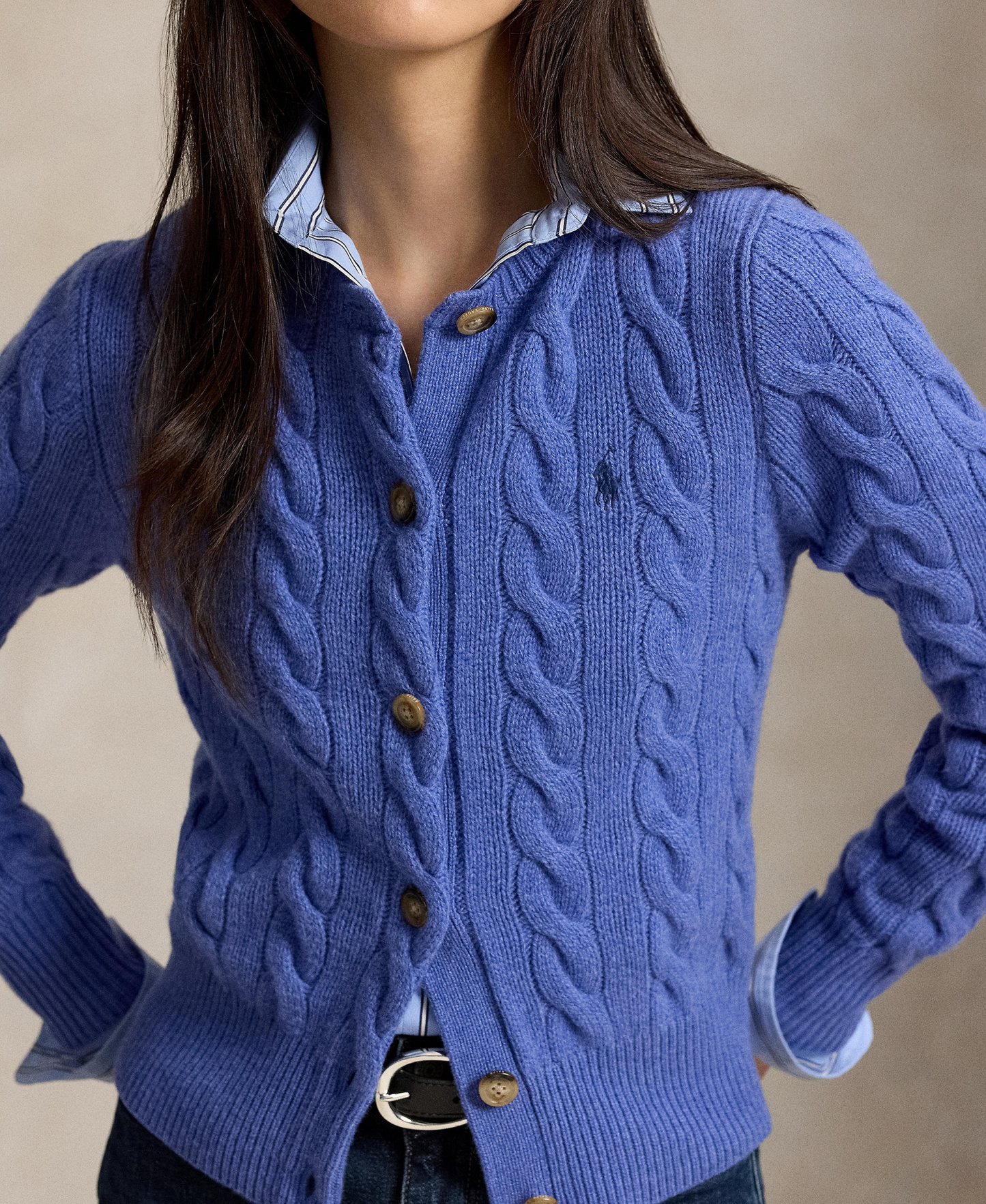 Polo Ralph Lauren Women's Cable-Knit Wool-Cashmere Cardigan Sweater - Dockside Blue Heather