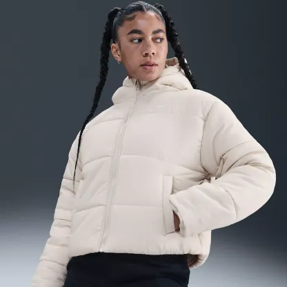 Nike Women's Sportswear Classic Puffer Therma-FIT Loose Hooded Jacket — Light Bone