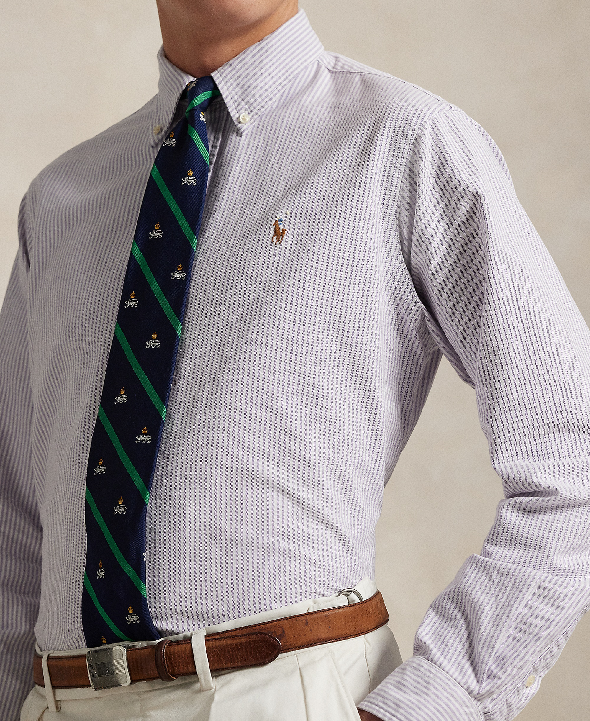 Polo Ralph Lauren Men's Classic-Fit Oxford Shirt - Thistle/White Stripe