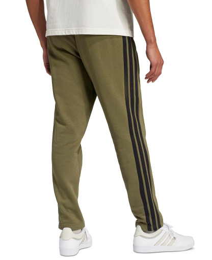 adidas Men's Essentials 3-Stripes Regular Open Hem Fleece Pants - Olive Strata