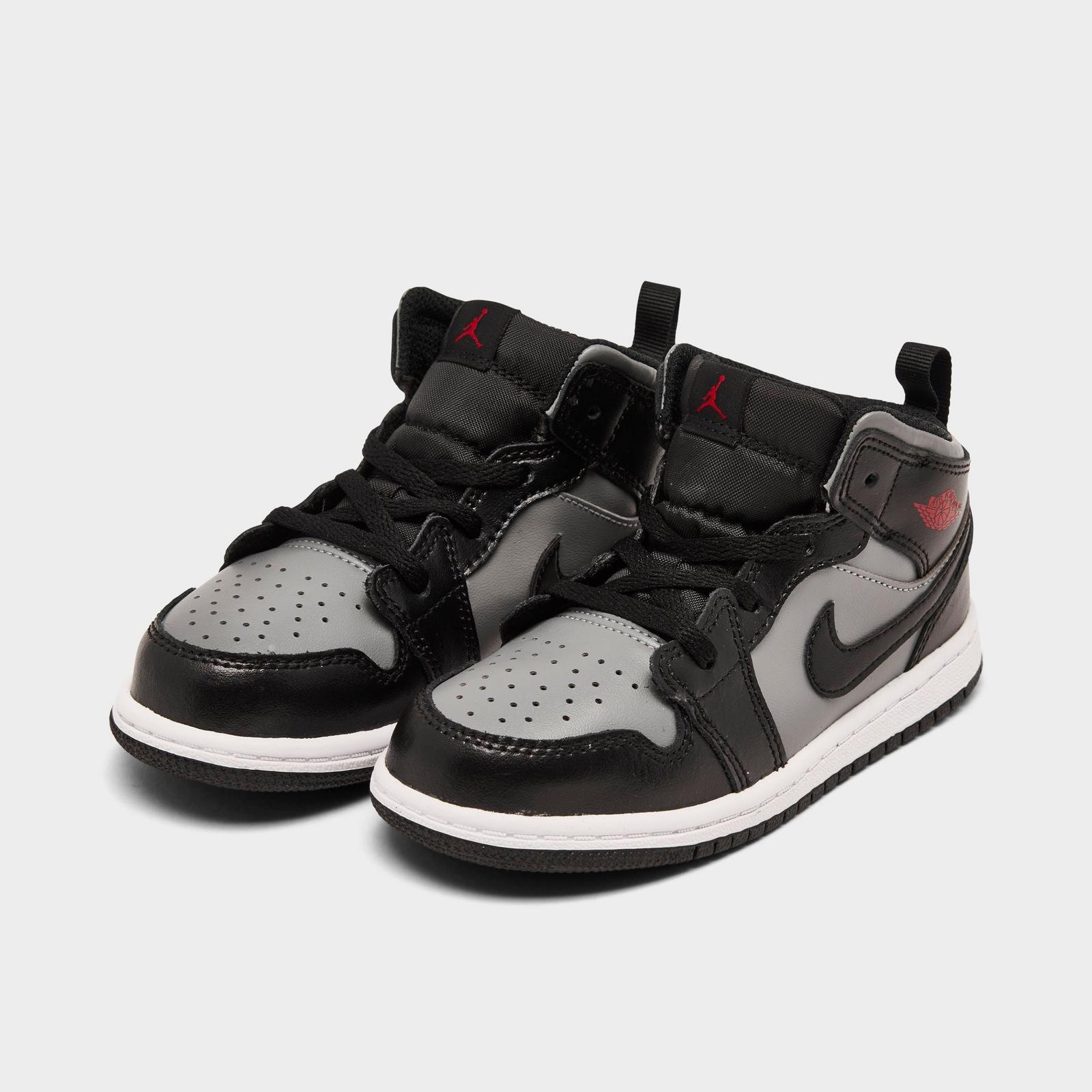 Boys' Toddler Air Jordan Retro 1 Mid Casual Shoes - Black/Gym Red/Particle Grey/White - view 2