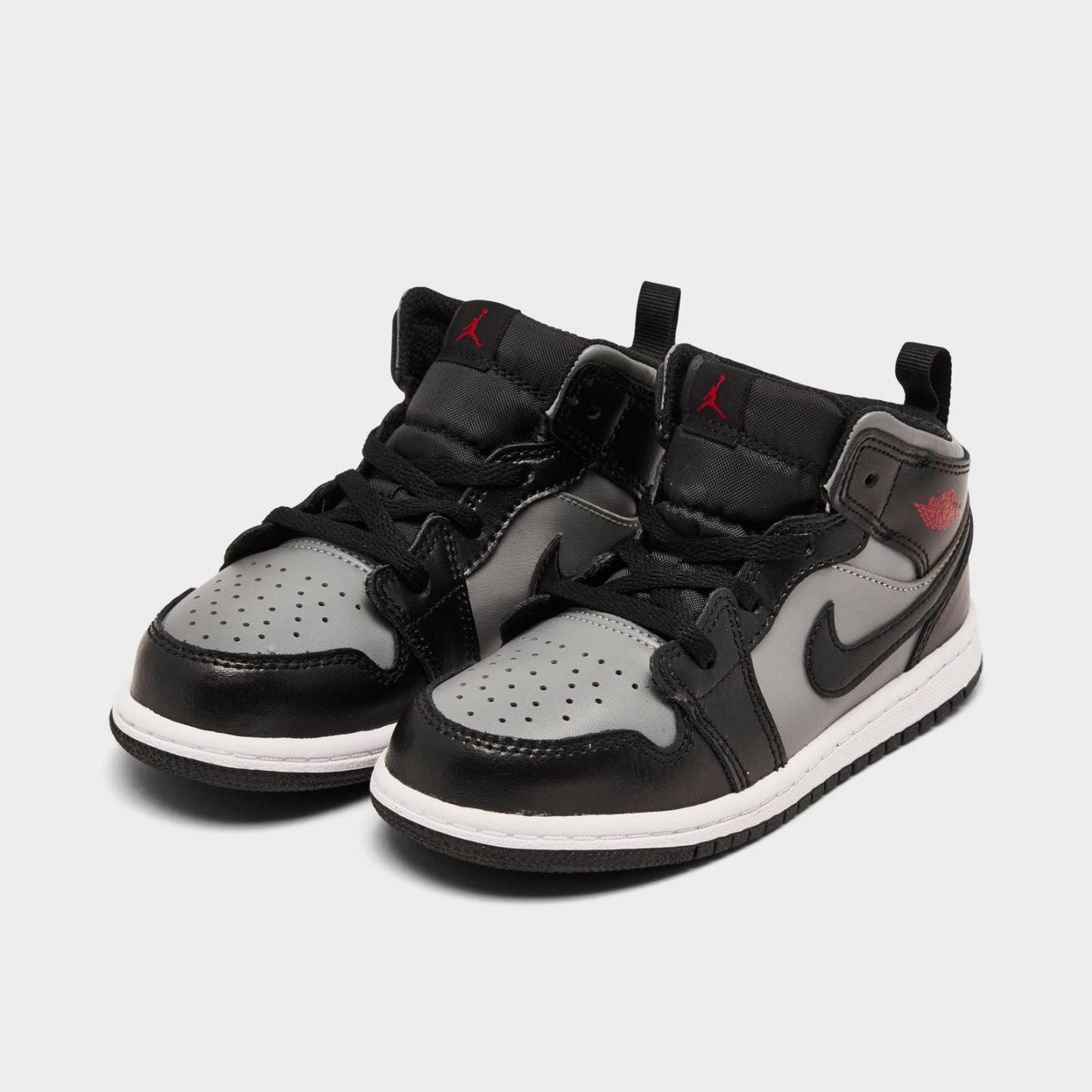 Boys' Toddler Air Jordan Retro 1 Mid Casual Shoes - Black/Gym Red/Particle Grey/White - view 2