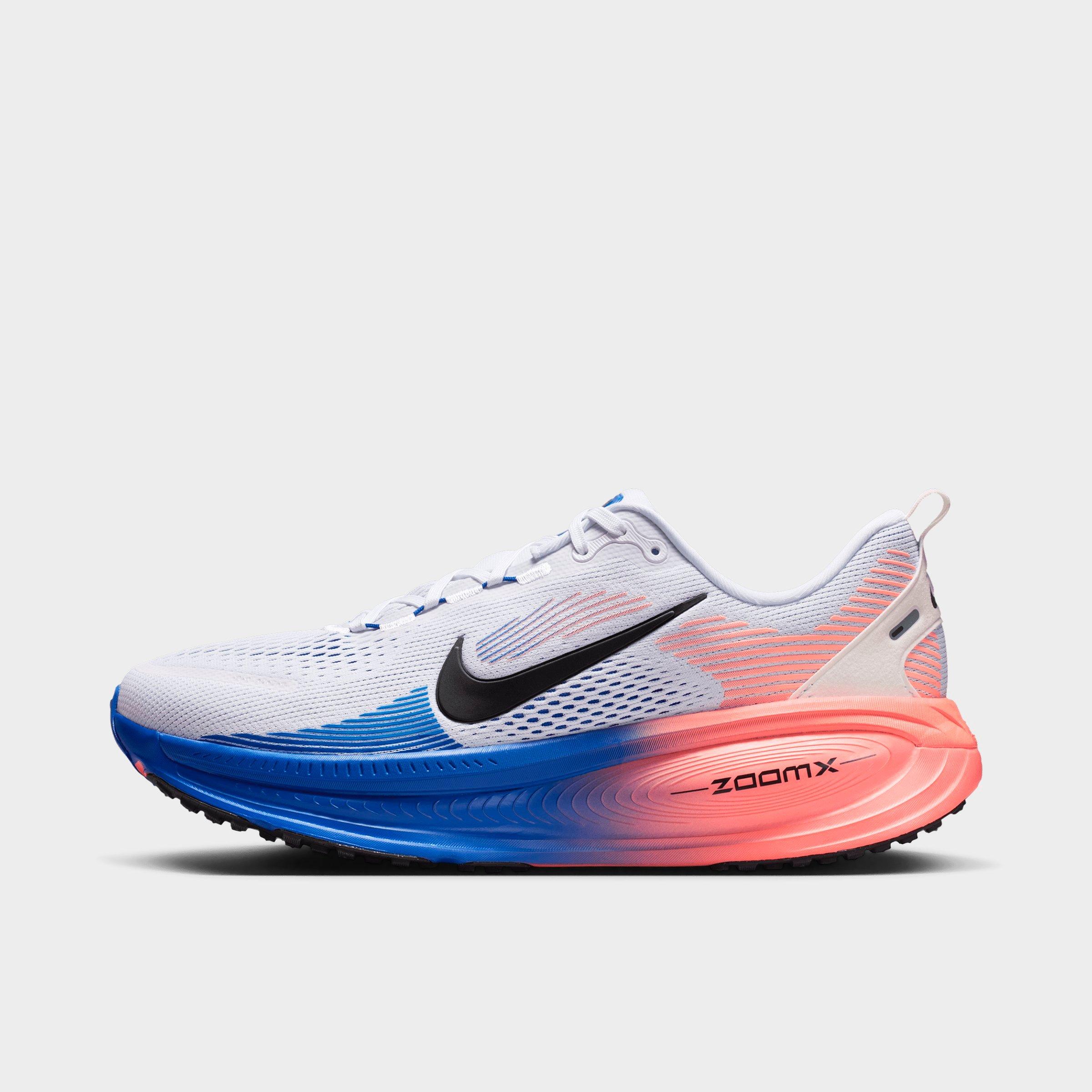 Men's Nithtke Vomero 18 Running Shoes - Part 1 - White/Racer Blue/Atomic Pink/Black - Left shoe facing left. Outside of the shoe.