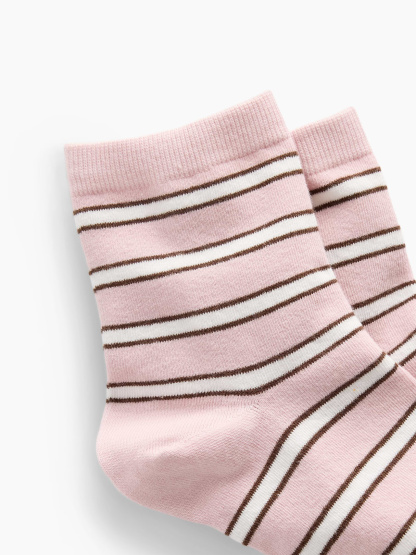 Stripe Half Crew Socks - Pink stripe