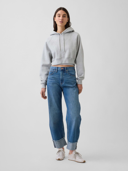 High Rise Barrel Jeans - Cuffed medium wash
