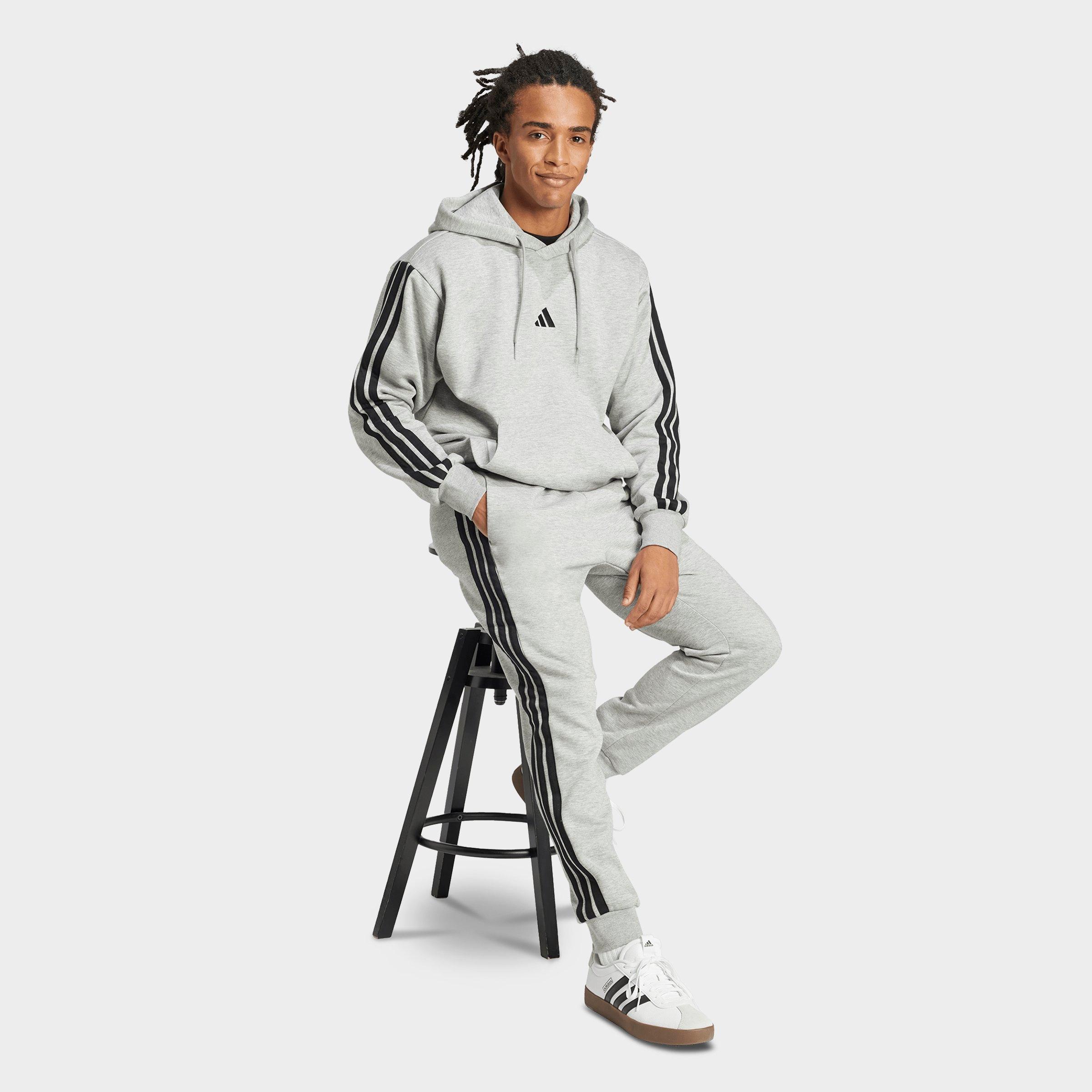Men's adidas Essentials 3-Stripes Fleece Jogger Pants - Medium Grey Heather/Black