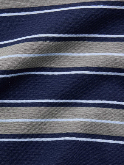 Knit Oversized Crop T-Shirt - Castor grey & navy blue stripe